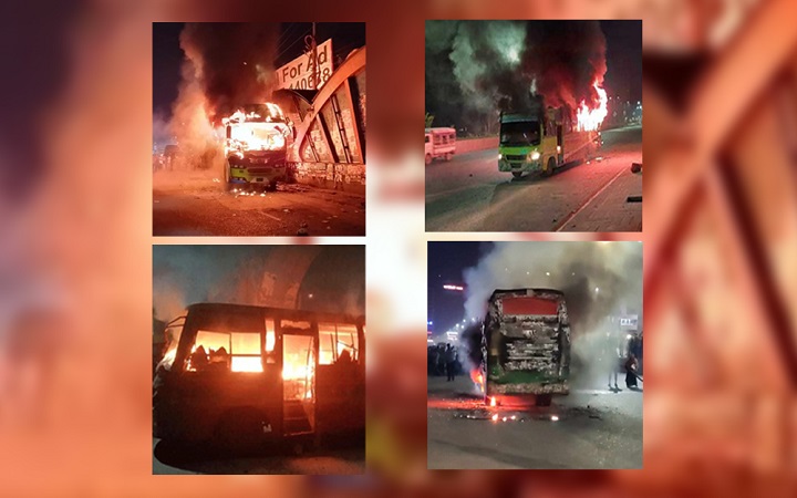 আবরোধের আগের রাতে রাজধানীতে ৪ বাসে আগুন
